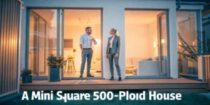 Modern 500 sq ft house design with a spacious patio and large windows.