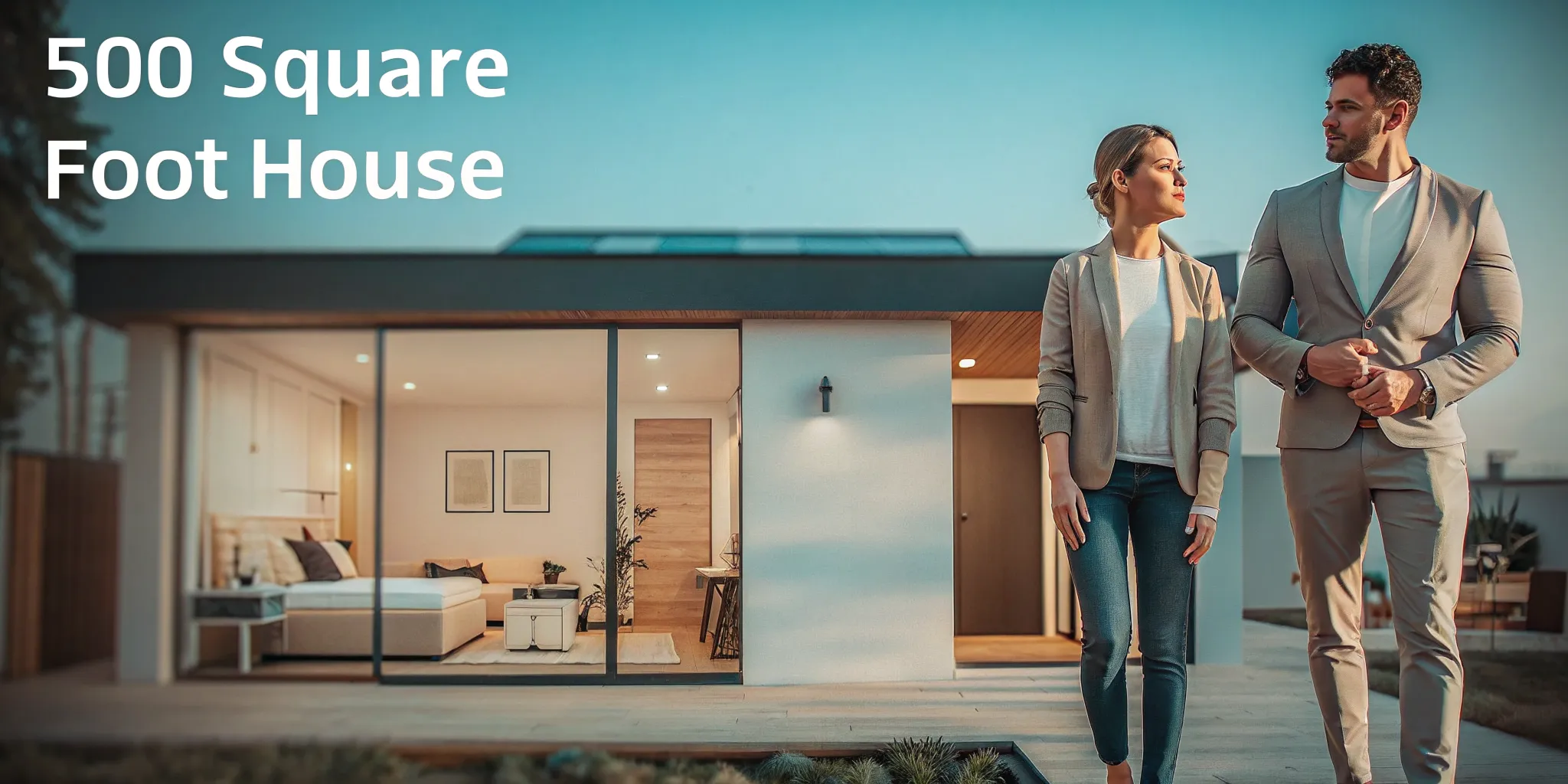 A modern 500 sq ft house with a stylish exterior design and large windows.