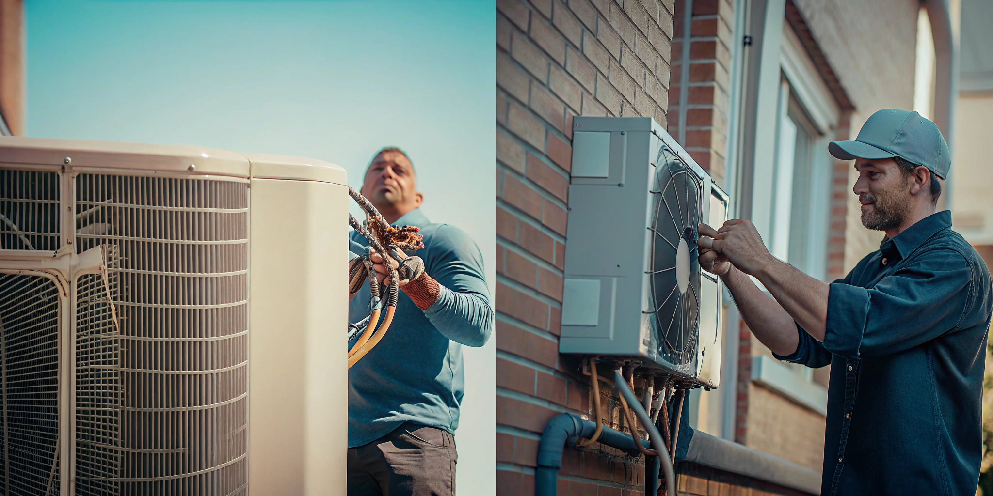 Average cost of furnace and air conditioner replacement shown by technicians installing a new system.