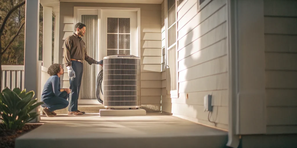 Technician explaining the cost to install central air to a homeowner.