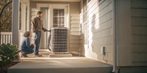 Technician explaining the cost to install central air to a homeowner.