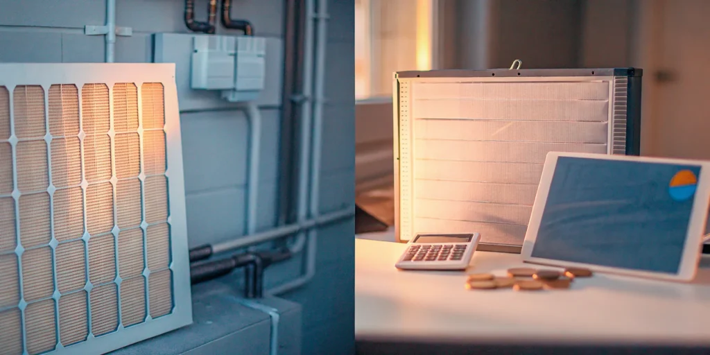 HVAC tune up tools and a clean air filter, key parts of the annual maintenance cost.