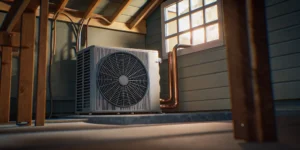 Central air conditioning unit installed in an attic, a key factor in total installation prices.