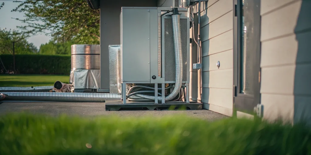 Outdoor HVAC unit during a new install, a large part of the total HVAC cost.