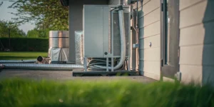 Outdoor HVAC unit during a new install, a large part of the total HVAC cost.