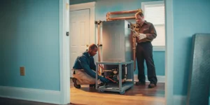 HVAC installation in progress, a key factor in the overall labor cost.