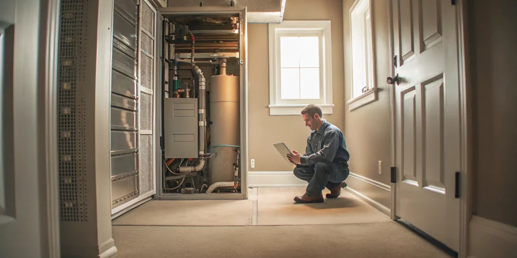 HVAC technician determines the cost of an emergency furnace service repair.