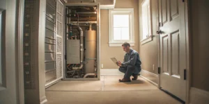 HVAC technician determines the cost of an emergency furnace service repair.