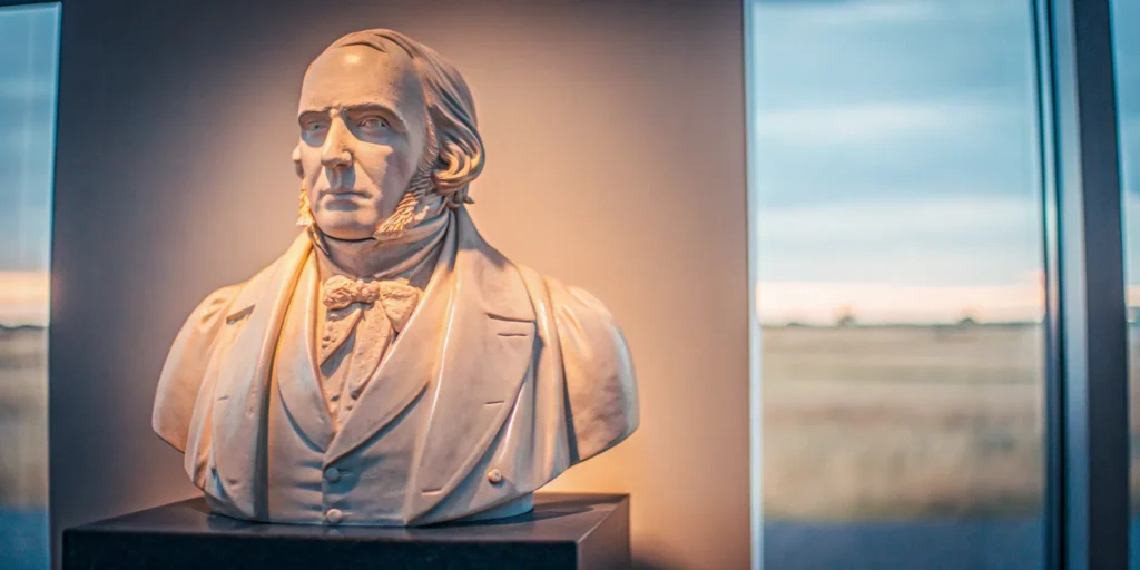 Marble bust of General Sherman, the Civil War commander and namesake of Sherman, TX.