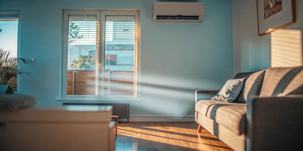 A bright living room with clean air thanks to a whole home air purifier and humidifier.